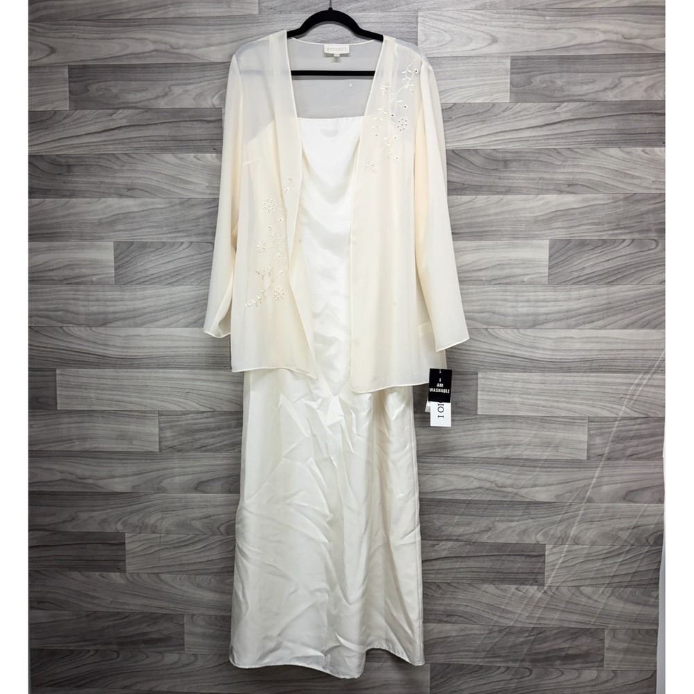 Studio I Jacket Dress Women's 10/12 Ivory Satin Sheer Wedding Evening‎ *READ*